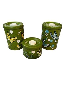 Ballonoff Green Butterfly Floral Tin Canister Set